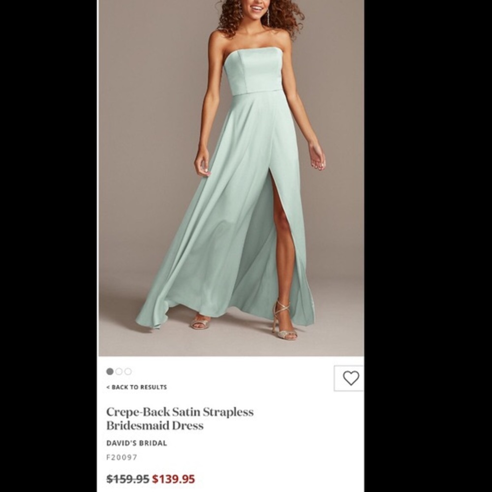 Dusty Sage Crepe-Back Satin Strapless Bridesmaid Dress
DAVID'S BRIDAL
F20097